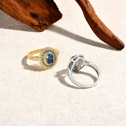 Blue Moissanite Oval Ring