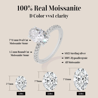 3.0CT Oval Moissanite Ring