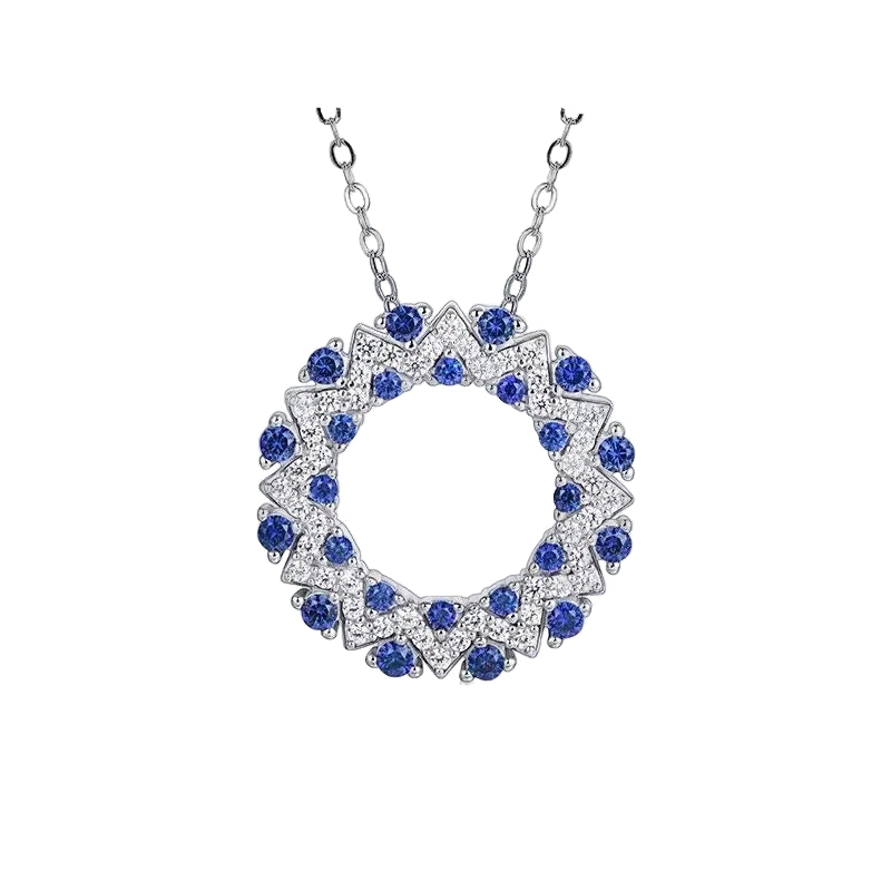 Halo Blue Sapphire Pendant Necklace