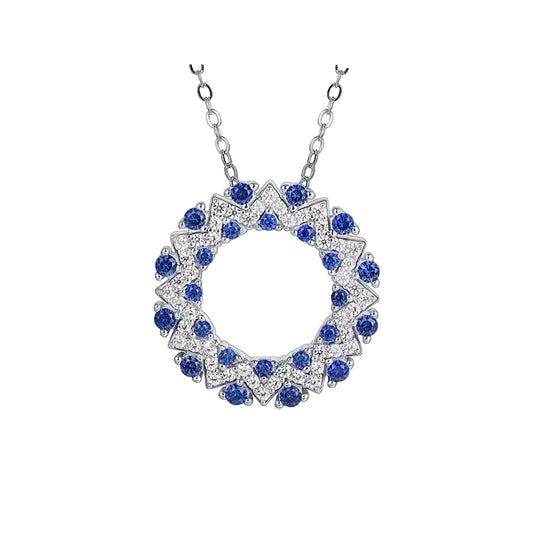Halo Blue Sapphire Pendant Necklace