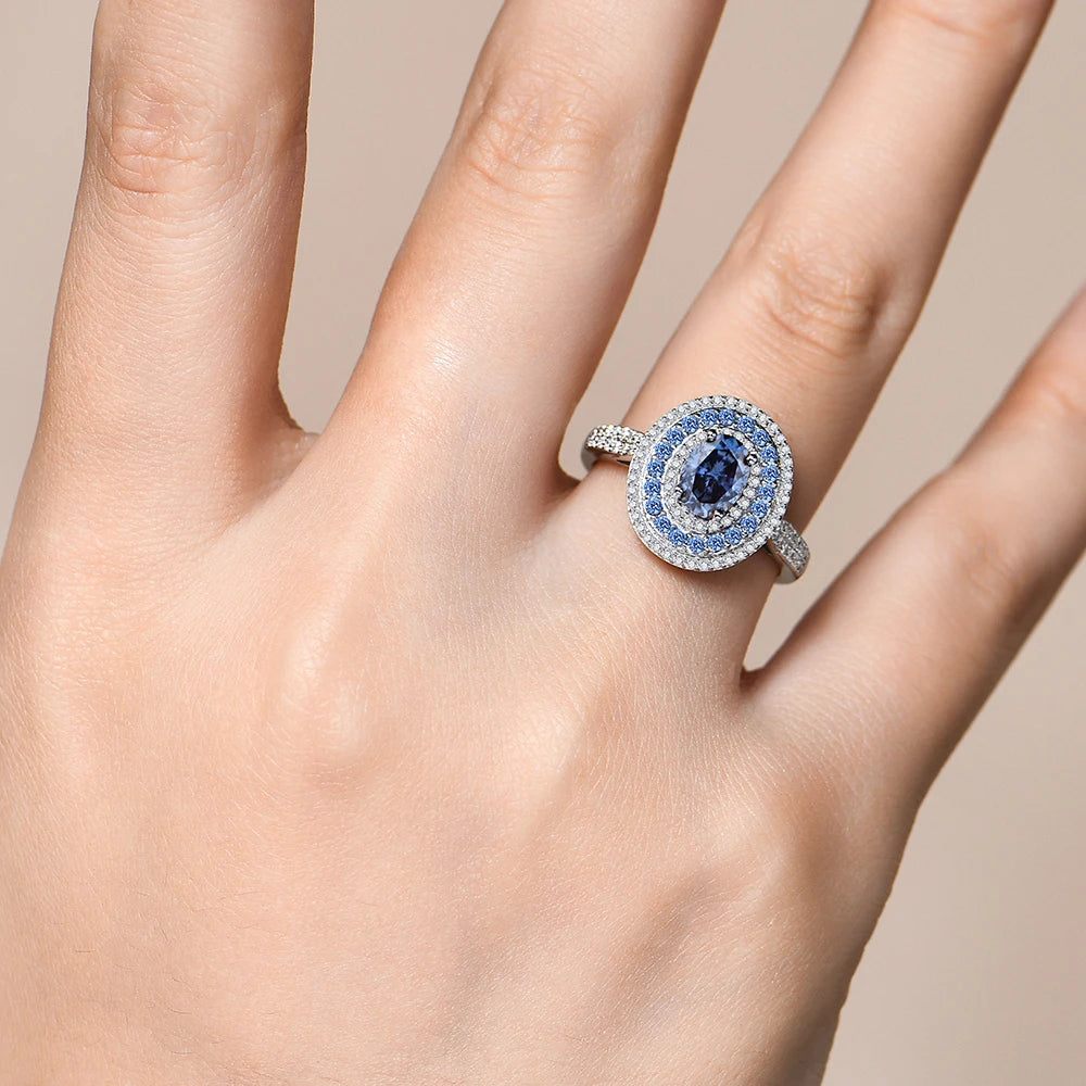 Blue Moissanite Oval Ring