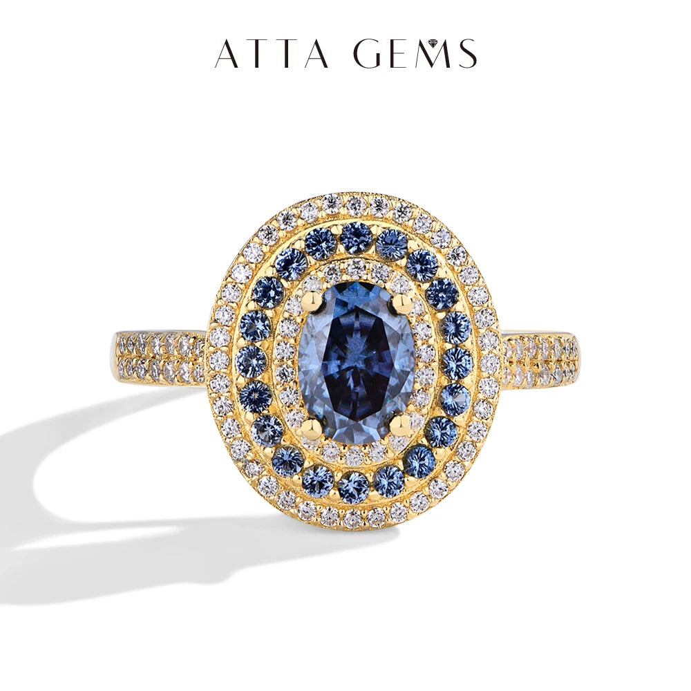 Blue Moissanite Oval Ring