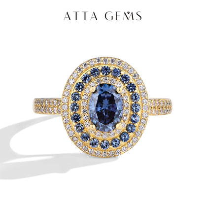 Blue Moissanite Oval Ring