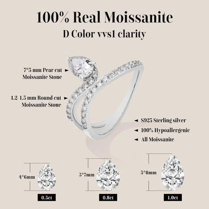Pear Cut 0.8CT Moissanite Ring for Women