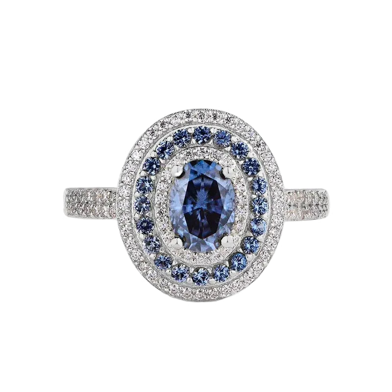 Blue Moissanite Oval Ring