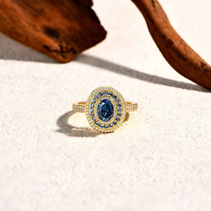 Blue Moissanite Oval Ring