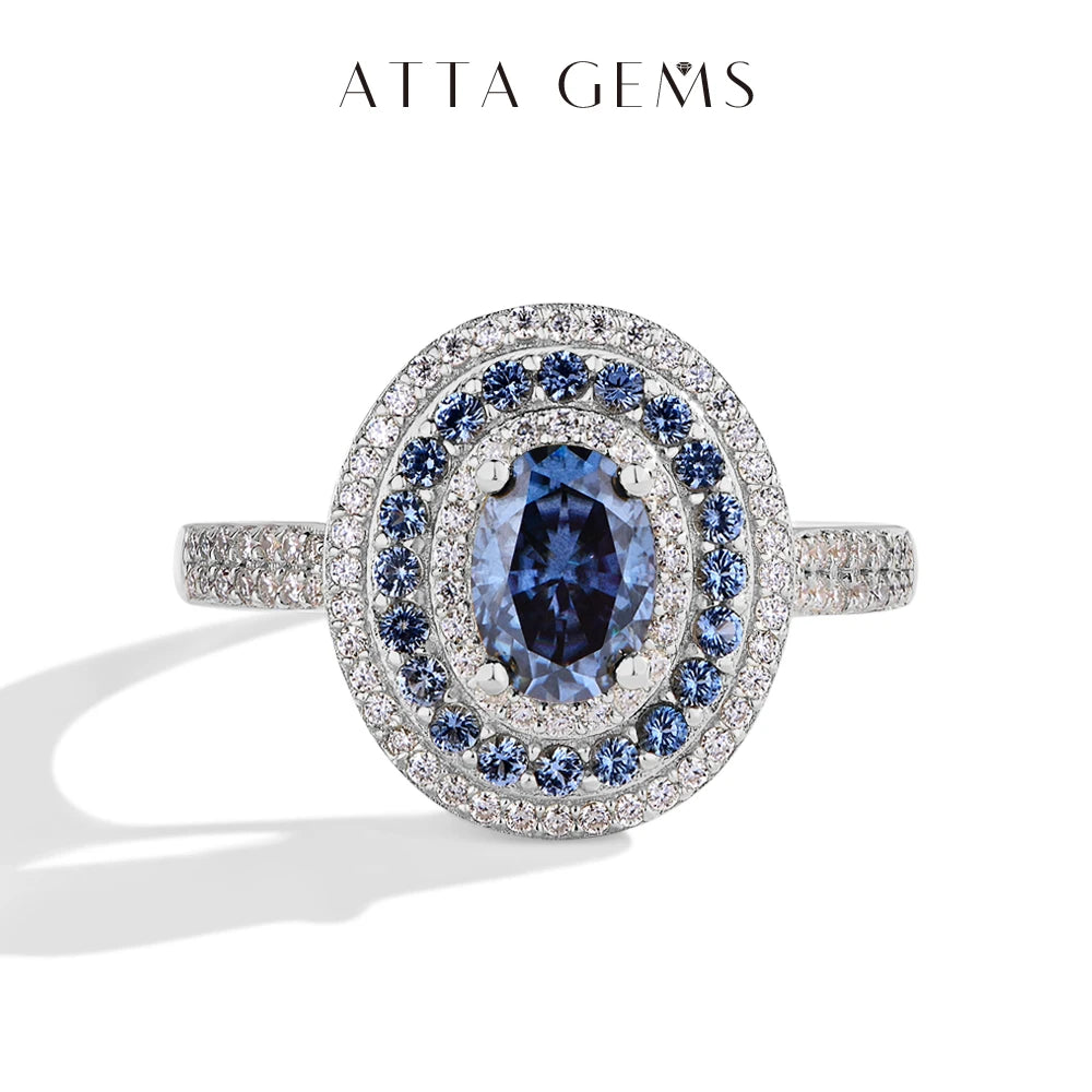 Blue Moissanite Oval Ring